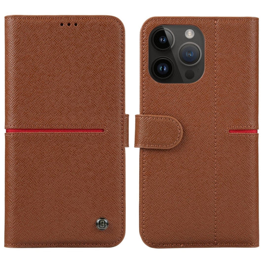 For iPhone 15 Pro Max GEBEI Top-grain Horizontal Flip Leather Phone Case(Brown) - iPhone 15 Pro Max Cases by GEBEI | Online Shopping UK | buy2fix