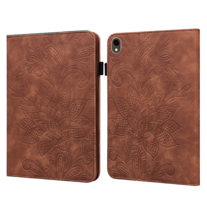 For Samsung Galaxy Tab S9 Lace Flower Embossing Pattern PU Tablet Case(Brown) - Galaxy Tab S9 Cases by buy2fix | Online Shopping UK | buy2fix