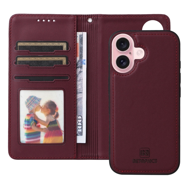 For iPhone 16 Plus BETOPNICE BN-005 2 in 1 Detachable Imitate Genuine Leather Phone Case(Wine Red) - iPhone 16 Plus Cases by BETOPNICE | Online Shopping UK | buy2fix