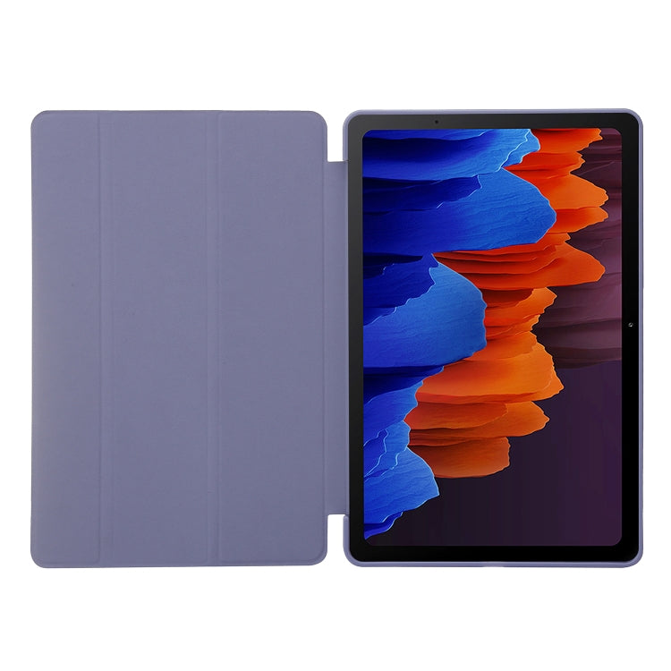 For Samsung Galaxy Tab S9 3-Fold Holder Silicone Leather Tablet Case(Dark Blue) - Galaxy Tab S9 Cases by buy2fix | Online Shopping UK | buy2fix