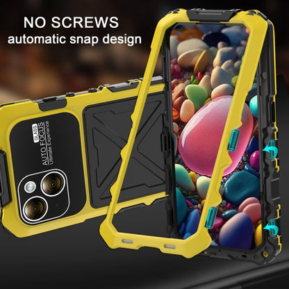 For iPhone 15 Plus R-JUST Metal + Silicone + Tempered Glass Life Waterproof Phone Case with Holder(Yellow) - iPhone 15 Plus Cases by R-JUST | Online Shopping UK | buy2fix