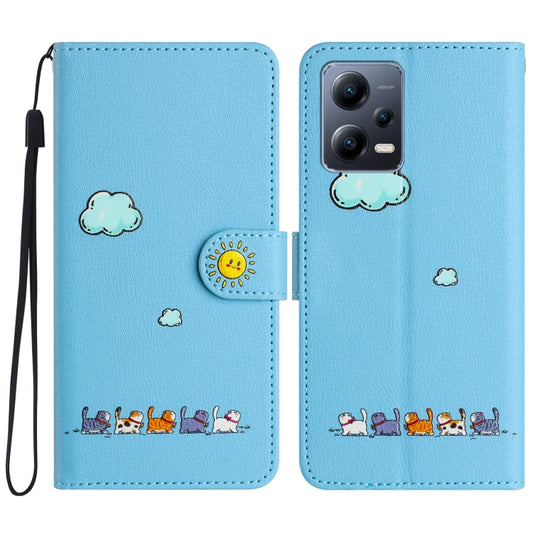 For Xiaomi Redmi Note 12 Pro 5G Global Cartoon Cats Leather Phone Case(Blue) - Xiaomi Cases by buy2fix | Online Shopping UK | buy2fix
