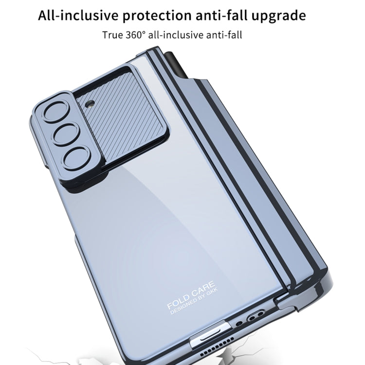 For Samsung Galaxy Z Fold5 5G GKK Integrated Push Lens Window Fold Hinge Phone Case with Pen Slots(Silver) - Galaxy Z Fold5 Cases by GKK | Online Shopping UK | buy2fix