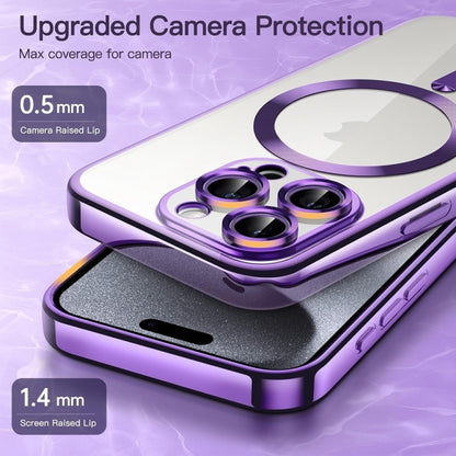 For iPhone 16 Pro Transparent Electroplated Magsafe Magnetic TPU Phone Case(Purple) - iPhone 16 Pro Cases by buy2fix | Online Shopping UK | buy2fix