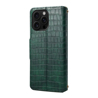 For iPhone 16 Pro Max Denior Crocodile Texture Oil Edge Leather Phone Case(Green) - iPhone 16 Pro Max Cases by Denior | Online Shopping UK | buy2fix