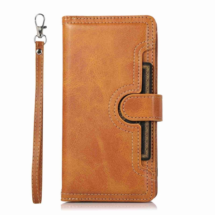 For iPhone 16 Pro Wristband Card Slot Leather Phone Case(Brown) - iPhone 16 Pro Cases by buy2fix | Online Shopping UK | buy2fix