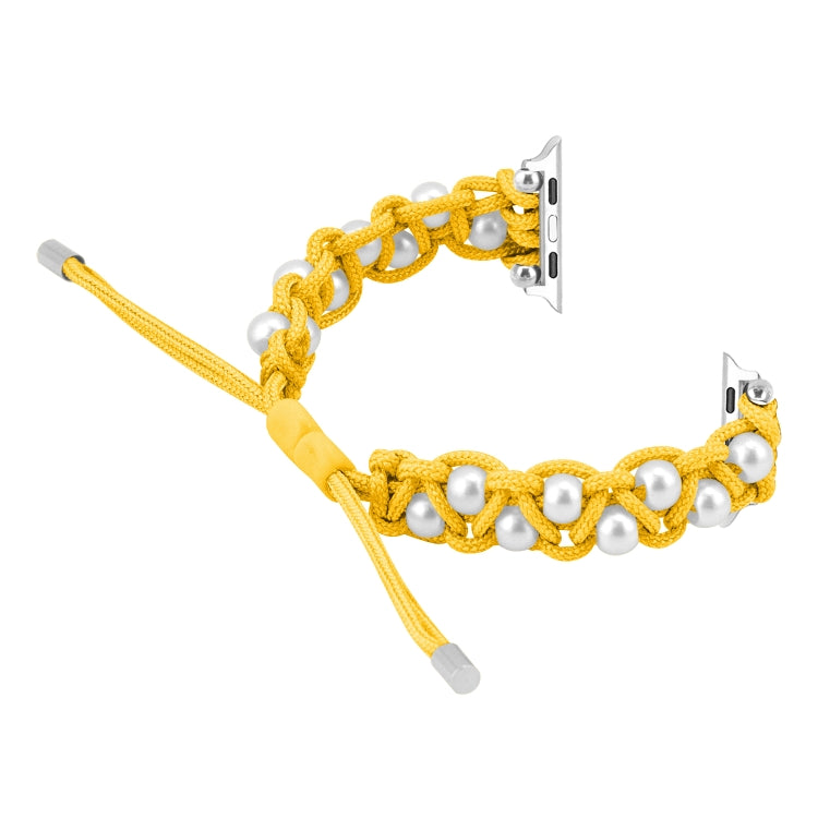 For Apple Watch Ultra 49mm Paracord Gypsophila Beads Drawstring Braided Watch Band(Yellow) - Watch Bands by buy2fix | Online Shopping UK | buy2fix