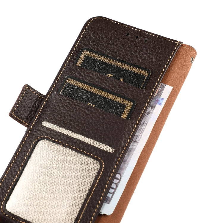 For Xiaomi Redmi K70 KHAZNEH Side-Magnetic Litchi Genuine Leather RFID Phone Case(Brown) - K70 Cases by buy2fix | Online Shopping UK | buy2fix