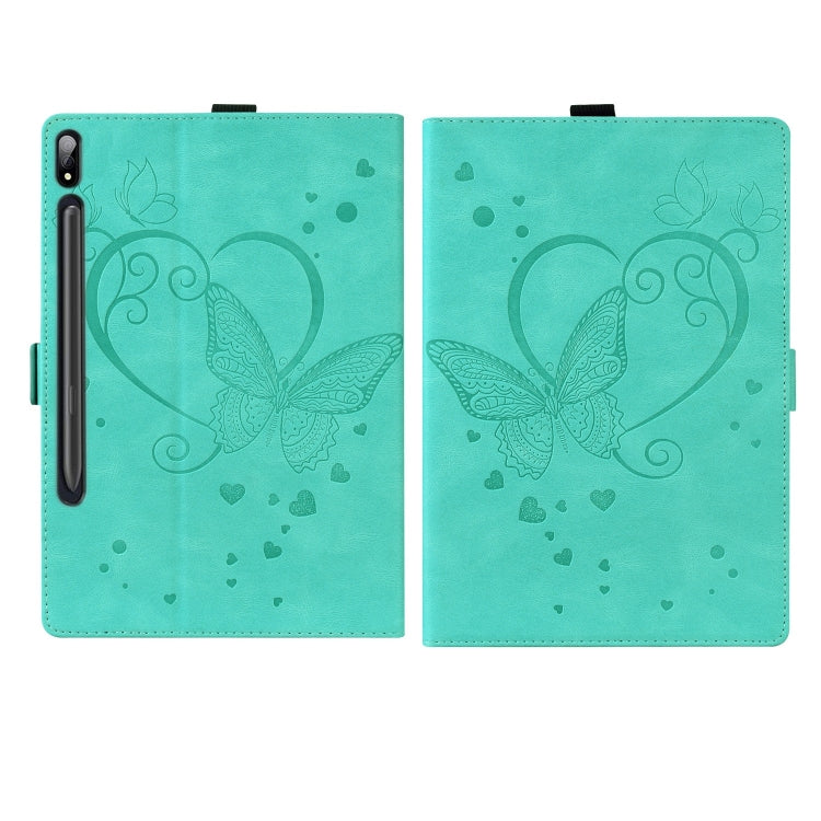 For Samsung Galaxy Tab S9 FE+ Love Butterfly Embossed Leather Tablet Case(Mint Green) - Galaxy Tab S9 FE+ by buy2fix | Online Shopping UK | buy2fix