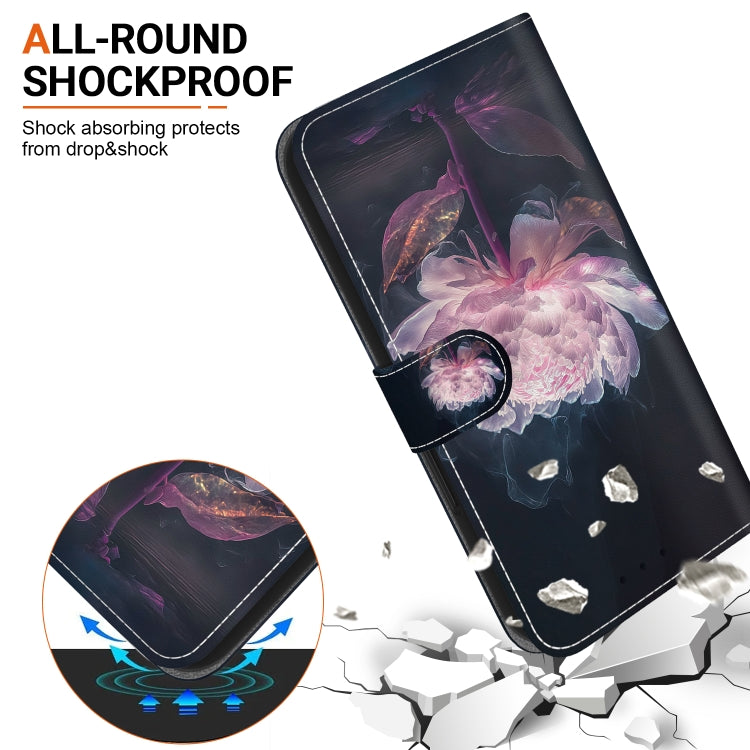 For iPhone SE 2024 Crystal Texture Colored Drawing Leather Phone Case(Purple Peony) - More iPhone Cases by buy2fix | Online Shopping UK | buy2fix