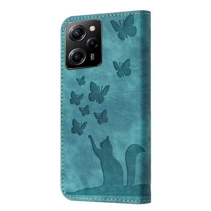 For Xiaomi Poco X5 Pro / Redmi Note 12 Pro 5G Butterfly Cat Embossing Flip Leather Phone Case(Wathet) - Xiaomi Cases by buy2fix | Online Shopping UK | buy2fix