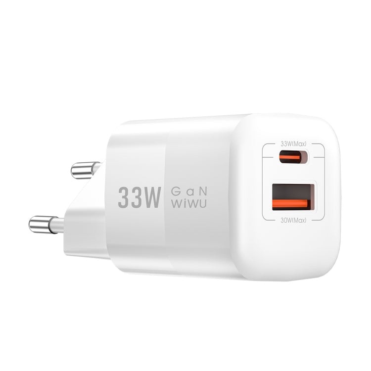 WIWU Wi-U008 33W USB + USB-C / Type-C Dual Ports GaN Travel Fast Charger, EU Plug(White) - USB Charger by WIWU | Online Shopping UK | buy2fix