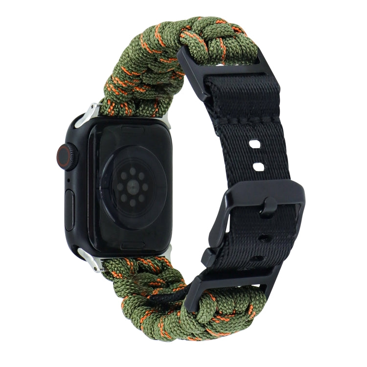 For Apple Watch Ultra 2 49mm Paracord Plain Braided Webbing Buckle Watch Band(Army Green Orange) - Watch Bands by buy2fix | Online Shopping UK | buy2fix