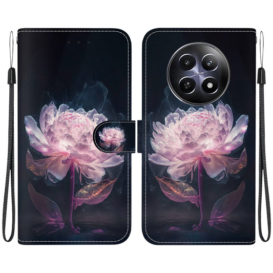 For Realme 12 5G Crystal Texture Colored Drawing Leather Phone Case(Purple Peony) - Realme Cases by buy2fix | Online Shopping UK | buy2fix