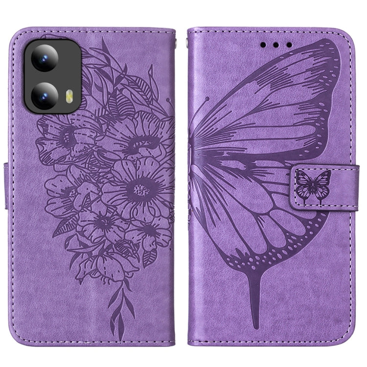 For Motorola Moto G Play 5G 2024 Embossed Butterfly Leather Phone Case(Purple) - Motorola Cases by buy2fix | Online Shopping UK | buy2fix