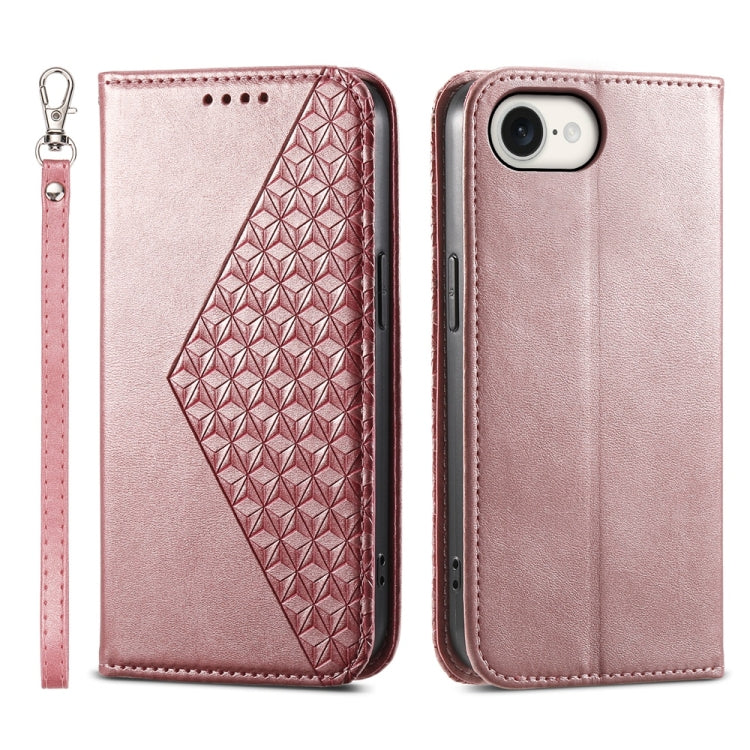 For iPhone SE 2024 Cubic Grid Calf Texture Magnetic Leather Phone Case(Rose Gold) - More iPhone Cases by buy2fix | Online Shopping UK | buy2fix