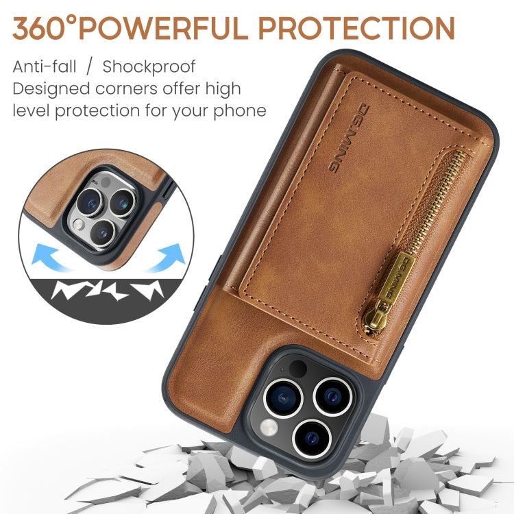 For iPhone 15 Pro Max DG.MING M5 Series Zip RFID Multi Card Detachable Leather Phone Case(Brown) - iPhone 15 Pro Max Cases by DG.MING | Online Shopping UK | buy2fix