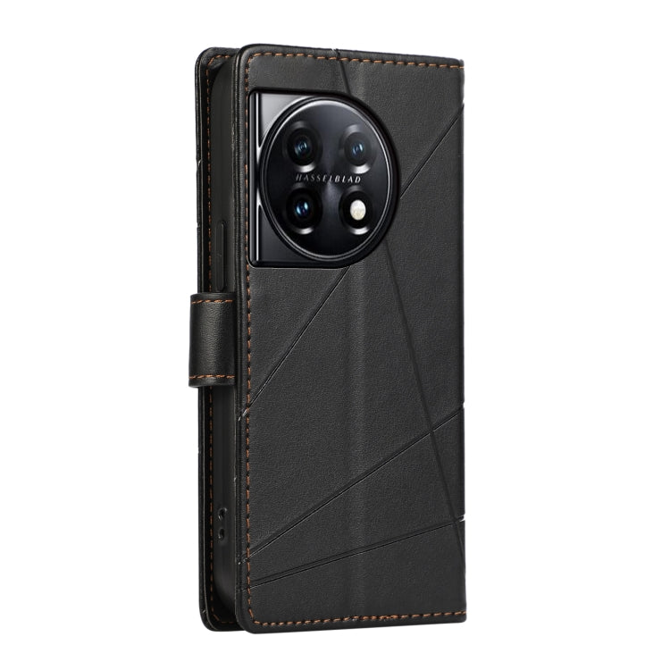 For OnePlus 11 PU Genuine Leather Texture Embossed Line Phone Case(Black) - OnePlus Cases by buy2fix | Online Shopping UK | buy2fix