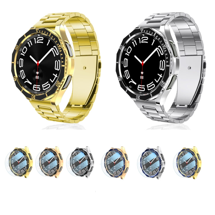 For Samsung Galaxy Watch6 Classic 43mm R950 Electroplate PC Case + Tempered Film + Watch Bezel Ring Set(Black+Gold) - Watch Cases by buy2fix | Online Shopping UK | buy2fix