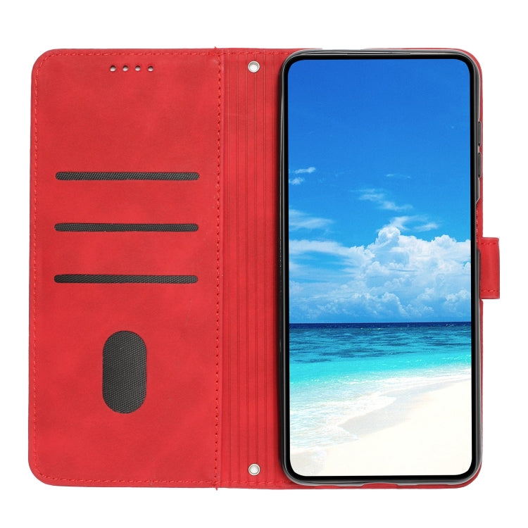 For Xiaomi Redmi K70 / K70 Pro Skin Feel Heart Embossed Leather Phone Case with Long Lanyard(Red) - K70 Pro Cases by buy2fix | Online Shopping UK | buy2fix