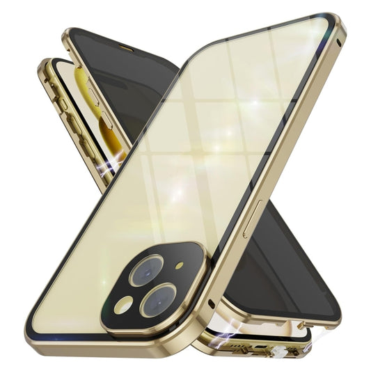 For iPhone 15 Plus Anti-peeping Magnetic Double-sided Tempered Glass Phone Case(Gold) - iPhone 15 Plus Cases by buy2fix | Online Shopping UK | buy2fix