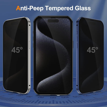 For iPhone 15 Anti-peeping Magnetic Double-sided Tempered Glass Phone Case(Gold) - iPhone 15 Cases by buy2fix | Online Shopping UK | buy2fix