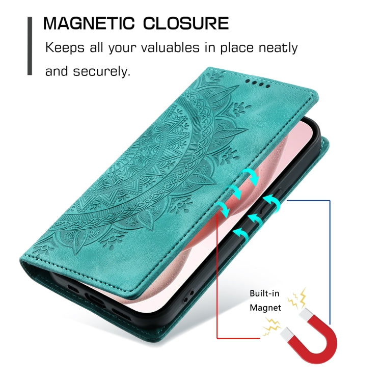 For iPhone 16 Totem Embossed Magnetic Leather Phone Case(Green) - iPhone 16 Cases by buy2fix | Online Shopping UK | buy2fix