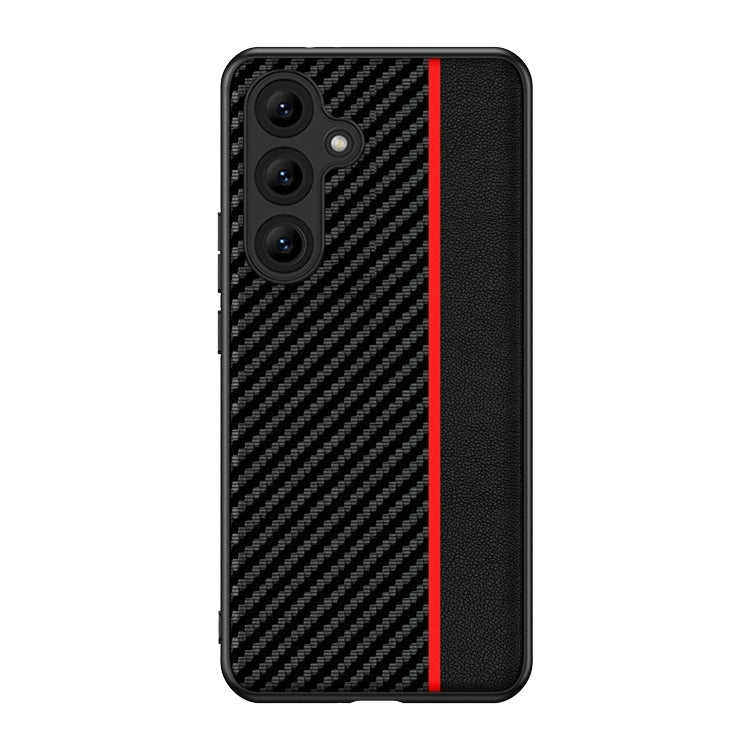 For Samsung Galaxy S25+ 5G Ultra-thin Carbon Fiber Texture Splicing Phone Case(Red) - Galaxy S25+ 5G Cases by buy2fix | Online Shopping UK | buy2fix