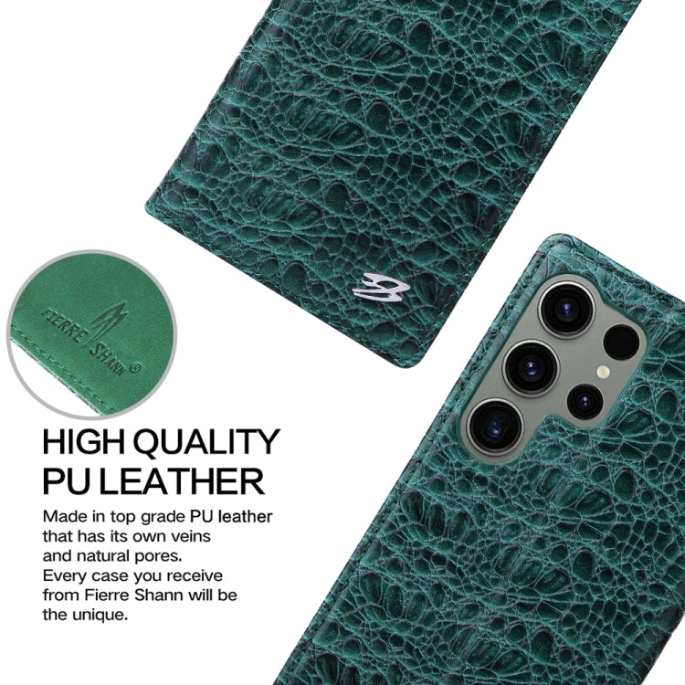 For Samsung Galaxy S24 Ultra 5G Fierre Shann Crocodile Texture Magnetic Genuine Leather Phone Case(Green) - Galaxy S24 Ultra 5G Cases by FIERRE SHANN | Online Shopping UK | buy2fix