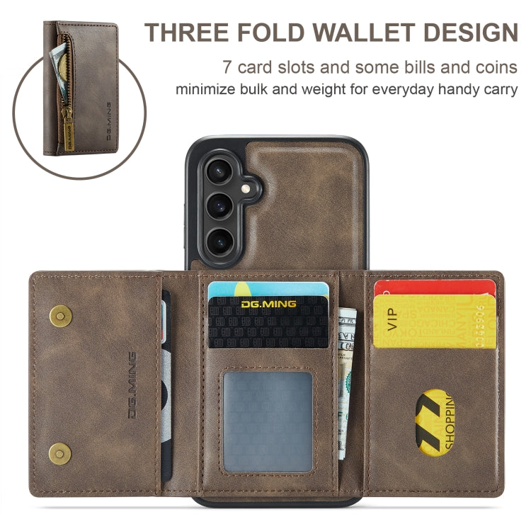 For Samsung Galaxy S23 FE 5G DG.MING M5 Series Zip RFID Multi Card Detachable Leather Phone Case(Coffee) - Galaxy S23 FE 5G Cases by DG.MING | Online Shopping UK | buy2fix