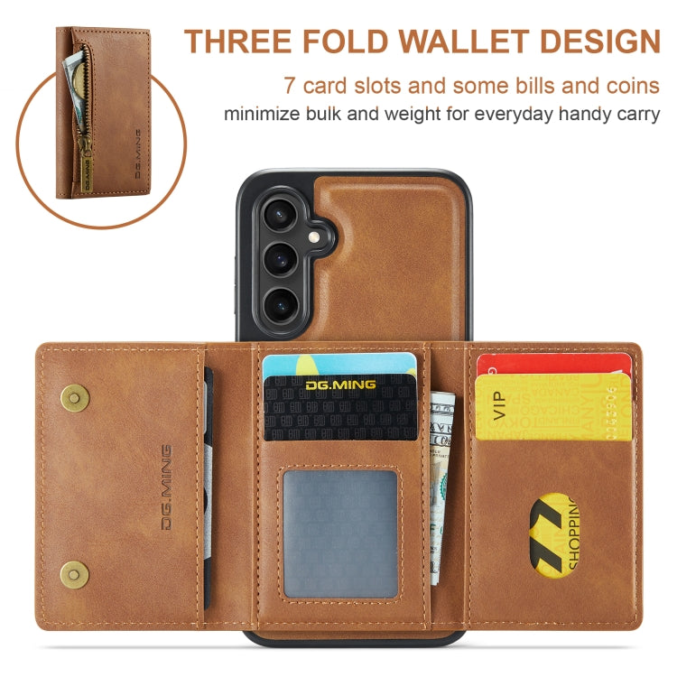 For Samsung Galaxy S24 FE 5G DG.MING M5 Series Zip RFID Multi Card Detachable Leather Phone Case(Brown) - Galaxy S24 FE 5G Cases by DG.MING | Online Shopping UK | buy2fix