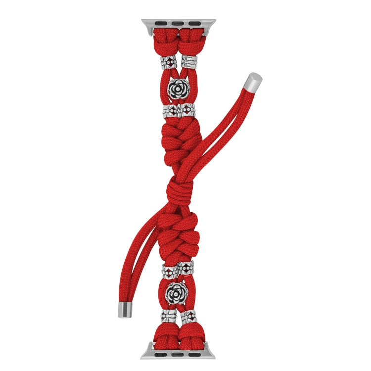 For Apple Watch Ultra 49mm Chrysanthemum Beads Paracord Braided Watch Band(Red) - Watch Bands by buy2fix | Online Shopping UK | buy2fix