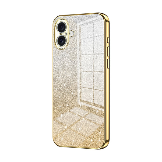 For iPhone 16 Plus Gradient Glitter Powder Electroplated Phone Case(Gold) - iPhone 16 Plus Cases by buy2fix | Online Shopping UK | buy2fix