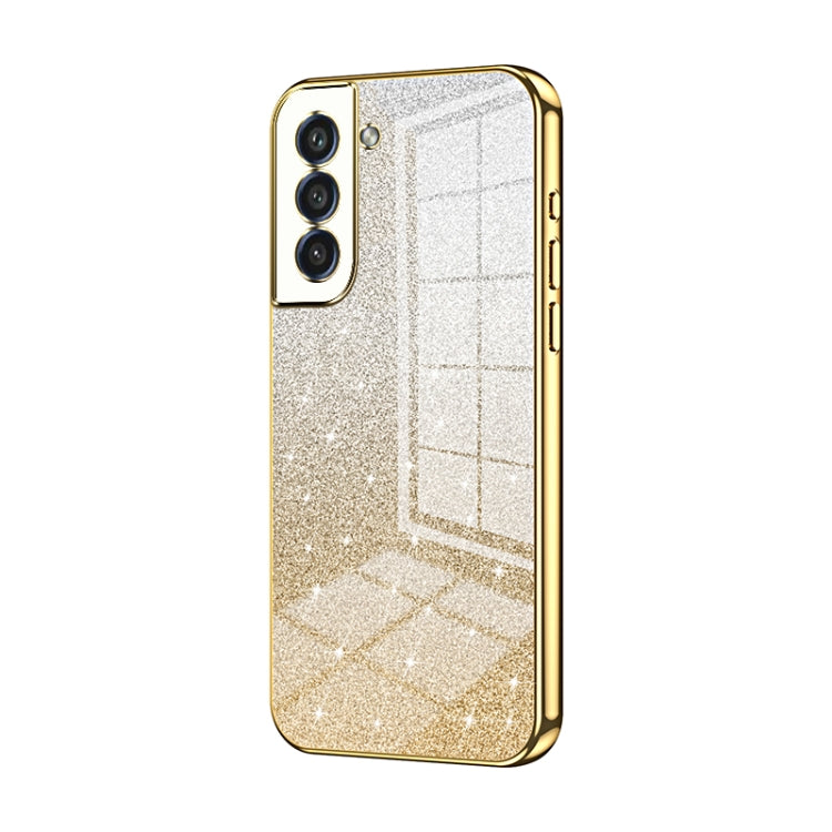 For Samsung Galaxy S21 FE 5G Gradient Glitter Powder Electroplated Phone Case(Gold) - Galaxy Phone Cases by buy2fix | Online Shopping UK | buy2fix