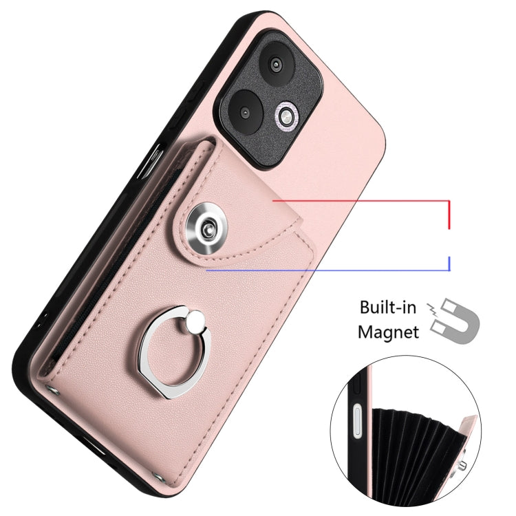 For Xiaomi Redmi 13C 5G / Redmi 13R Organ Card Bag Ring Holder PU Phone Case(Pink) - 13C Cases by buy2fix | Online Shopping UK | buy2fix