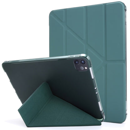 For iPad Air 13 2024 / Pro 12.9 2022 / 2021 Multi-folding TPU Leather Tablet Case with Holder & Pen Slot(Deep Green) - iPad Pro 12.9 (2018) Cases by buy2fix | Online Shopping UK | buy2fix