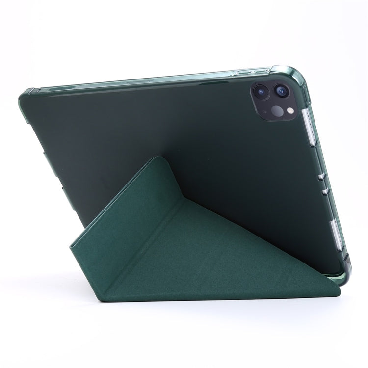 For iPad Air 13 2024 / Pro 12.9 2022 / 2021 Multi-folding TPU Leather Tablet Case with Holder & Pen Slot(Deep Green) - iPad Pro 12.9 (2018) Cases by buy2fix | Online Shopping UK | buy2fix