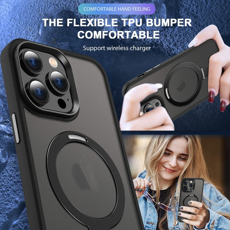 For iPhone 15 MagSafe Holder Skin-feel PC Hybrid TPU Phone Case(Black) - iPhone 15 Cases by buy2fix | Online Shopping UK | buy2fix
