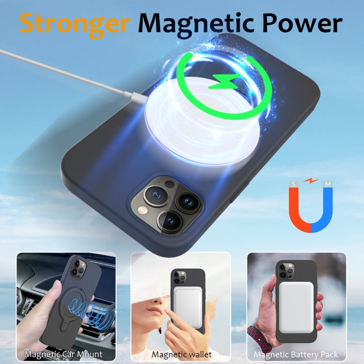 For iPhone 12 Pro Liquid Silicone MagSafe Magnetic Phone Case with Ring Holder(Carbon Black) - iPhone 12 / 12 Pro Cases by buy2fix | Online Shopping UK | buy2fix