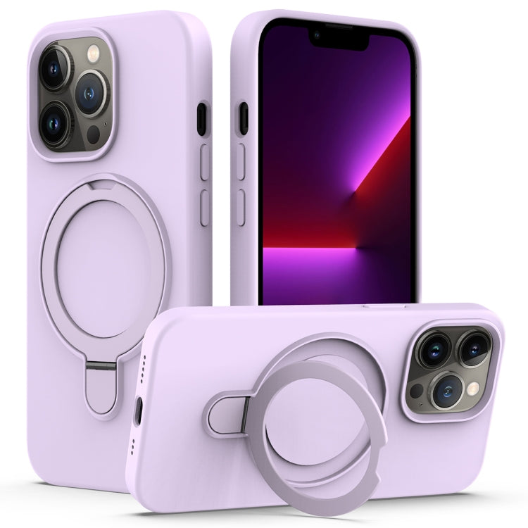 For iPhone 14 Pro Max MagSafe Magnetic Liquid Silicone Phone Case with Ring Holder(Lilac Purple) - iPhone 14 Pro Max Cases by buy2fix | Online Shopping UK | buy2fix