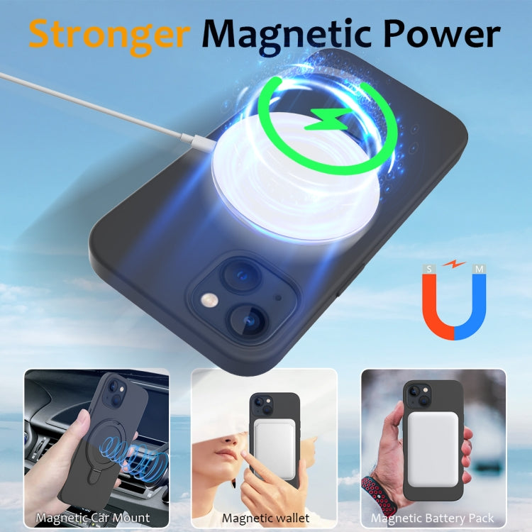 For iPhone 14 Plus Liquid Silicone MagSafe Magnetic Phone Case with Ring Holder(Carbon Black) - iPhone 14 Plus Cases by buy2fix | Online Shopping UK | buy2fix