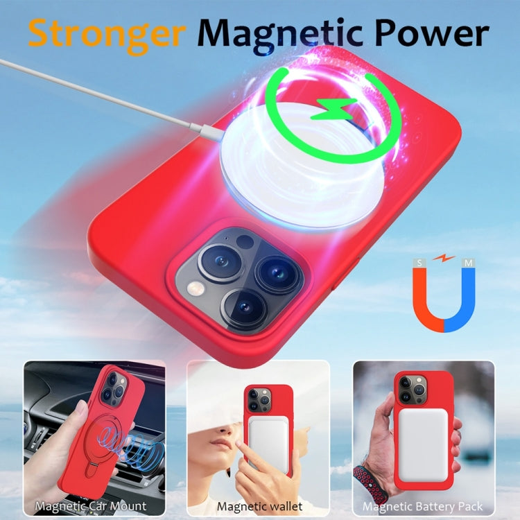 For iPhone 16 Pro Liquid Silicone MagSafe Magnetic Phone Case with Ring Holder(Red) - iPhone 16 Pro Cases by buy2fix | Online Shopping UK | buy2fix