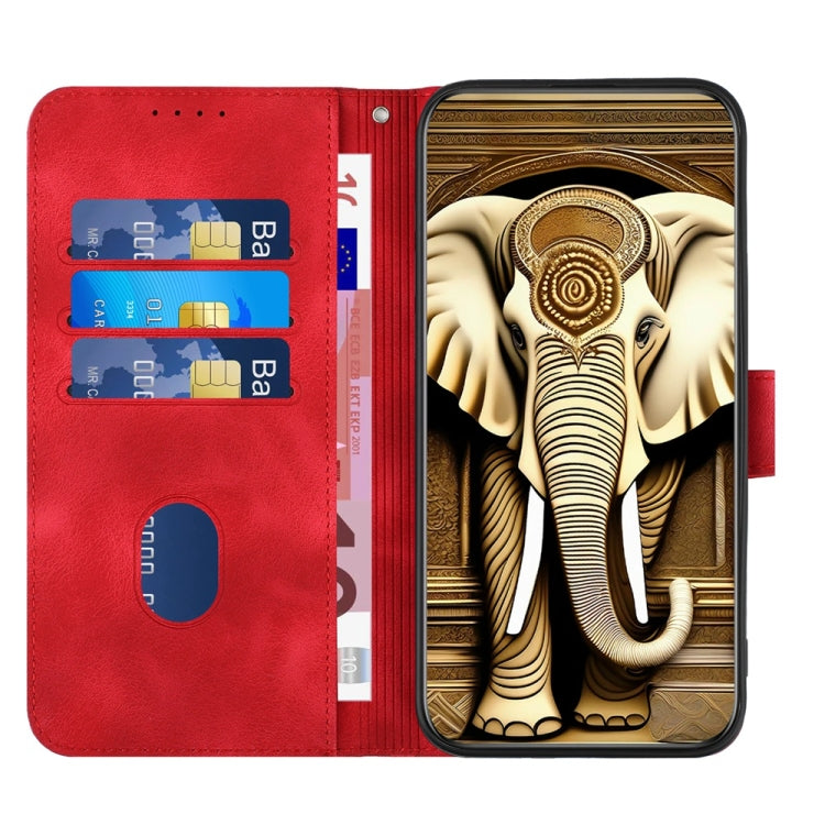 For iPhone 16 Pro Max YX0060 Elephant Head Embossed Phone Leather Case with Lanyard(Red) - iPhone 16 Pro Max Cases by buy2fix | Online Shopping UK | buy2fix