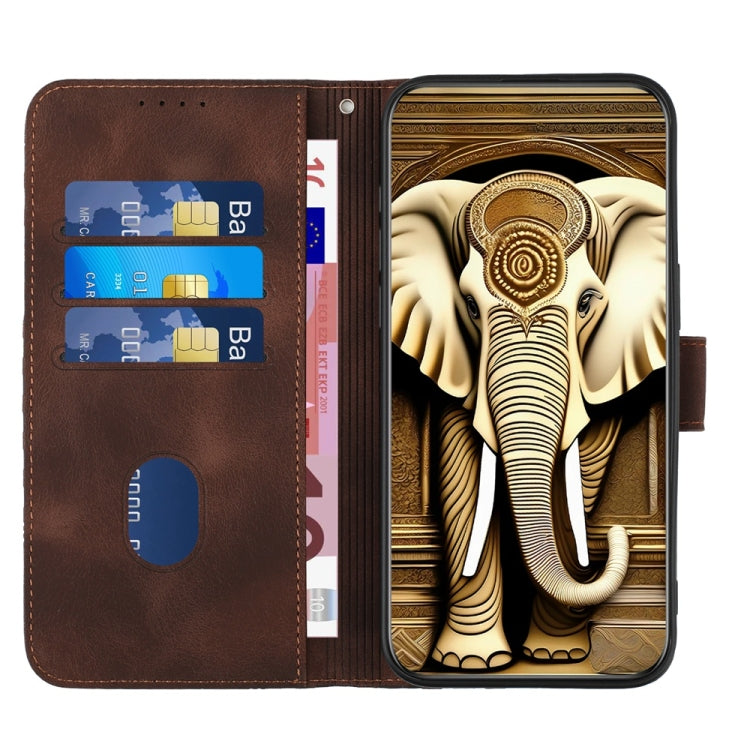 For iPhone 16 YX0060 Elephant Head Embossed Phone Leather Case with Lanyard(Coffee) - iPhone 16 Cases by buy2fix | Online Shopping UK | buy2fix