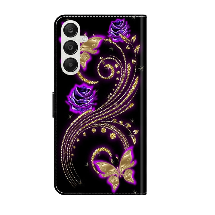 For Samsung Galaxy A25 5G Crystal 3D Shockproof Protective Leather Phone Case(Purple Flower Butterfly) - Galaxy Phone Cases by buy2fix | Online Shopping UK | buy2fix