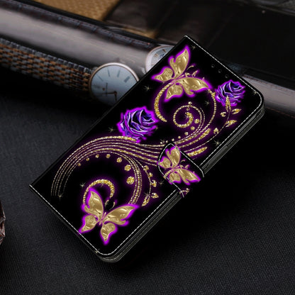 For Samsung Galaxy A35 5G Crystal 3D Shockproof Protective Leather Phone Case(Purple Flower Butterfly) - Galaxy Phone Cases by buy2fix | Online Shopping UK | buy2fix