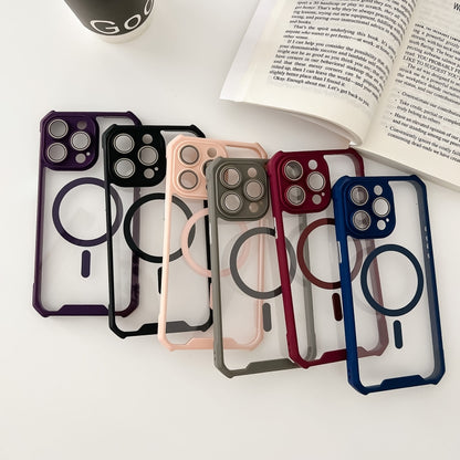 For iPhone 14 Plus Colorful Two-Color Lens Film MagSafe Magnetic Horn Acrylic+TPU Case(Black) - iPhone 14 Plus Cases by buy2fix | Online Shopping UK | buy2fix