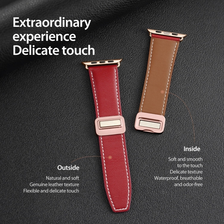 For Apple Watch Ultra 2 49mm DUX DUCIS YA Series Magnetic Buckle Genuine Leather Watch Band(Red) - Watch Bands by DUX DUCIS | Online Shopping UK | buy2fix