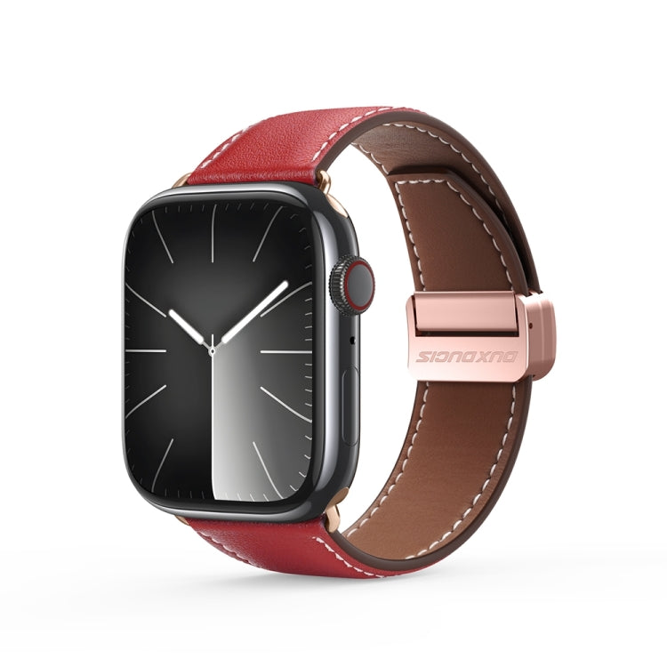 For Apple Watch Series 9 41mm DUX DUCIS YA Series Magnetic Buckle Genuine Leather Watch Band(Red) - Watch Bands by DUX DUCIS | Online Shopping UK | buy2fix