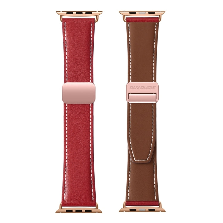 For Apple Watch Series 9 41mm DUX DUCIS YA Series Magnetic Buckle Genuine Leather Watch Band(Red) - Watch Bands by DUX DUCIS | Online Shopping UK | buy2fix